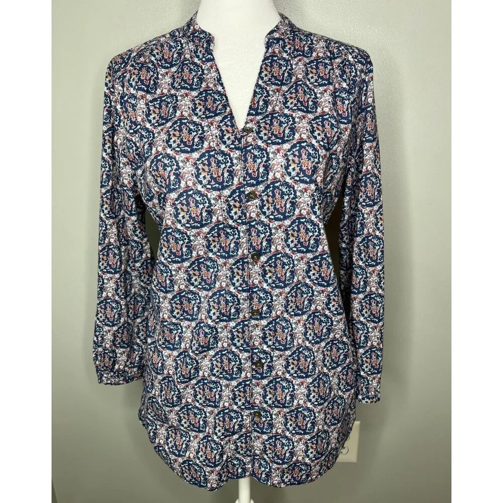 Lands End Womens Floral Pattern Button-Up Blouse Pleated Back Size 6 - Picture 5 of 11